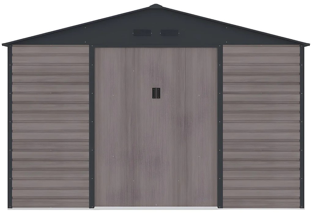 Wiata ogrodowa ADELMO ze stali galwanizowanej, drewnopodobnej – kolor szary – 10,98 m²