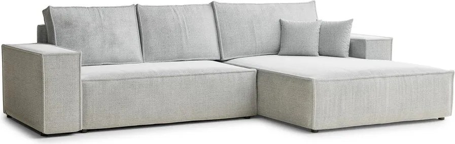 Jasnoszary rozkładany narożnik ze schowkiem z tkaniny szenilowej (prawostronny/z szezlongiem) Maze – Maison de Rêve