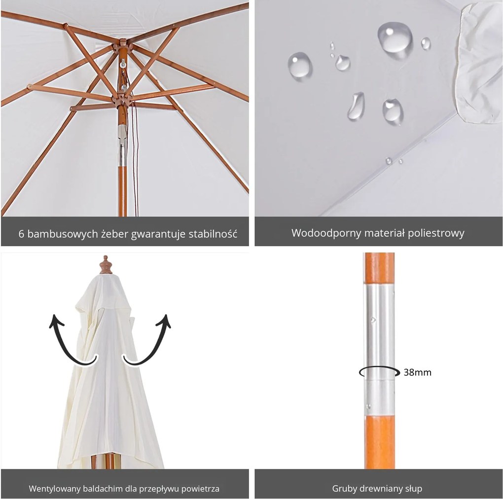 Outsunny Parasol Ogrodowy Składany KremowoBiały Praktyczny i Stylowy 200x150x235cm | Aosom PL