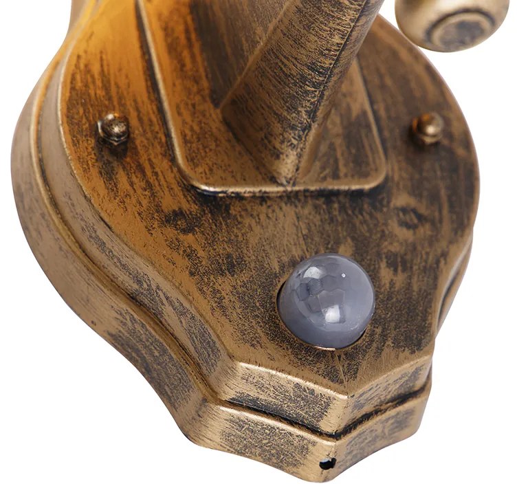 Klasyczna lampa ścienna zewnętrzna antyczne złoto z czujnikiem ruchu - New Haven