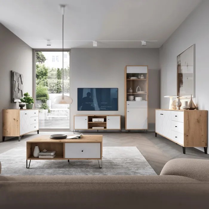 Szafka RTV do Salonu BACARDI 183 cm Dąb Artisan/Biały Nowoczesna