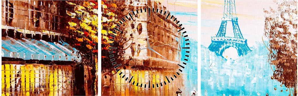 Obraz - Deszczowa pogoda i wieża Eiffla (z zegarem) (90x30 cm)