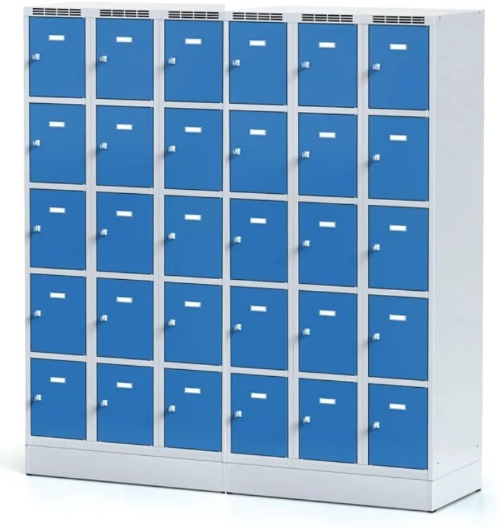 Szafka skrytkowa S6 na cokole, 15 schowków, 1920 x 900 x 500 mm, zamek obrotowy, drzwi ciemnoszare