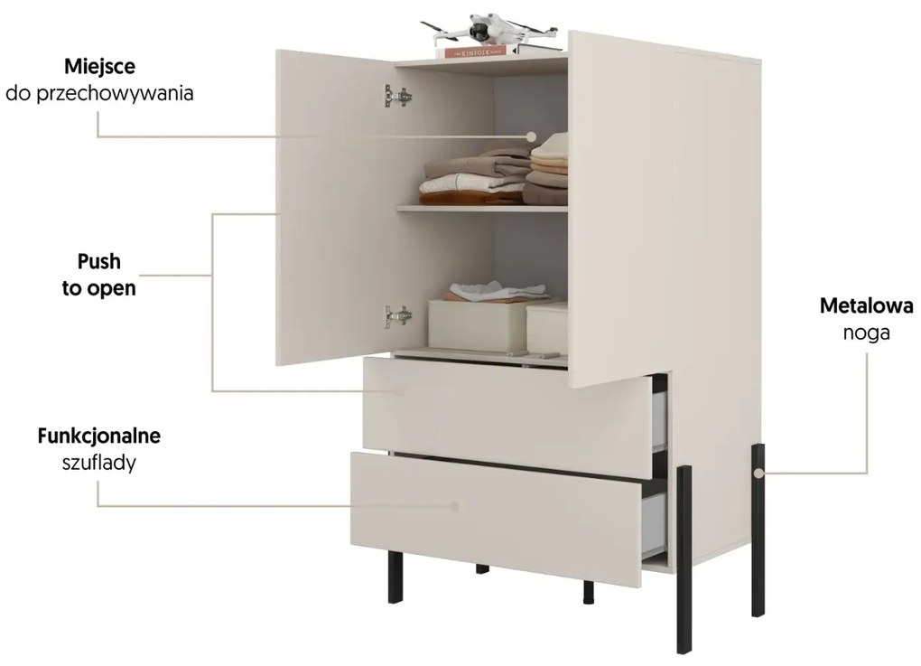Komoda wysoka JUKON 2D2S 90cm kaszmirowa HELVETIA