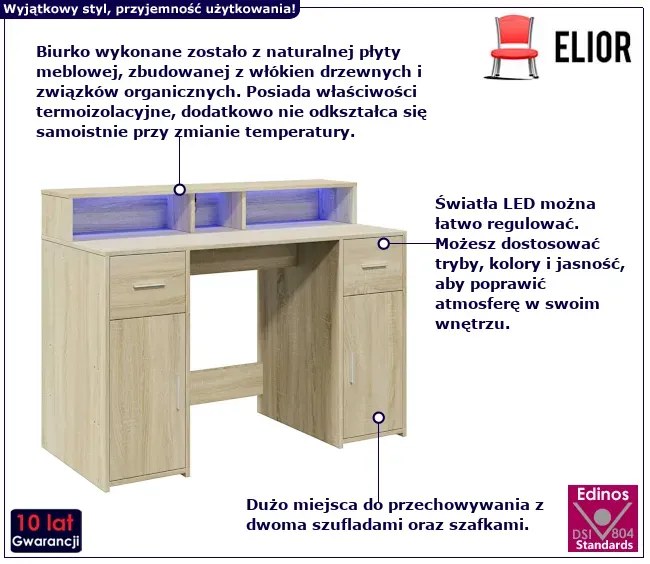 Biurko podświetlane 120 cm dąb sonoma - Duna