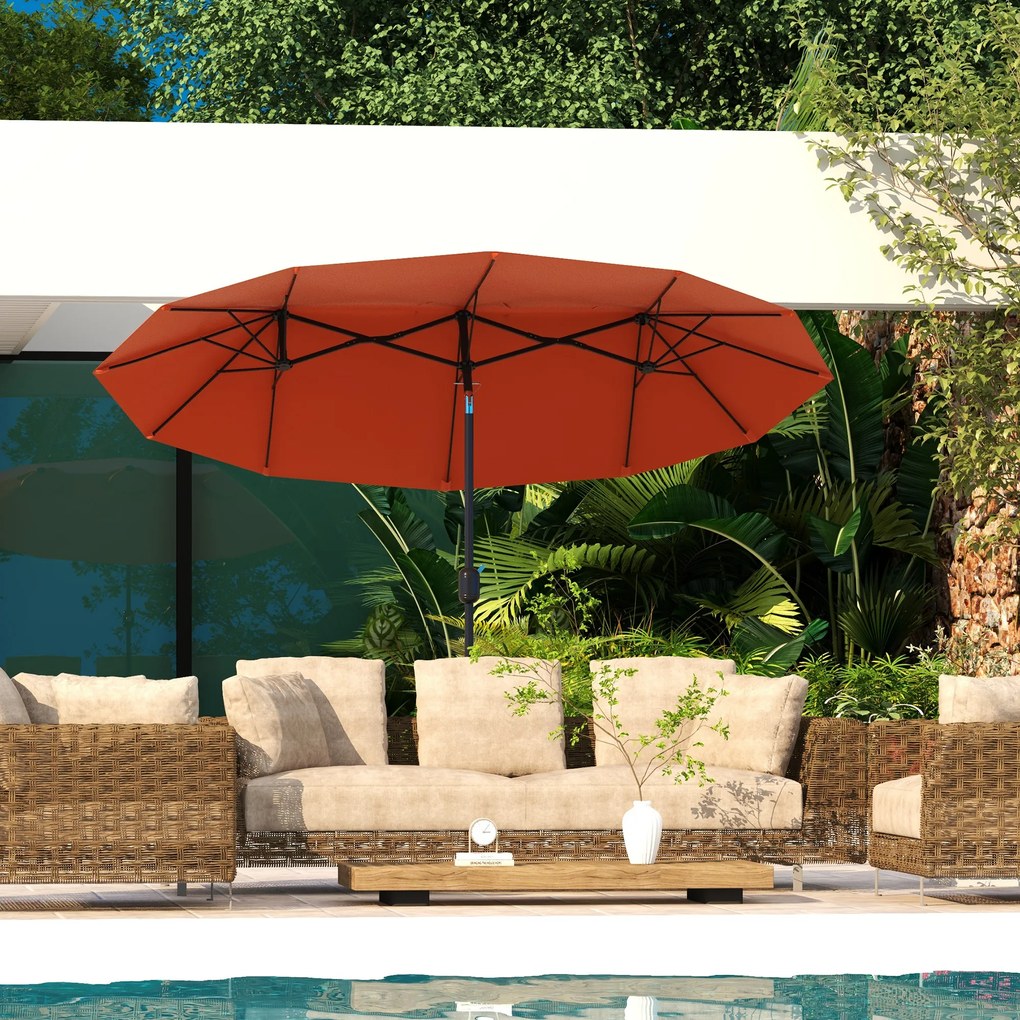 Outsunny Parasol przeciwsłoneczny, parasol ogrodowy, nachylany, z korbą ręczną, otwory wentylacyjne, poliester + stal, czerwone wino, 295 x 152 cm | Aosom PL