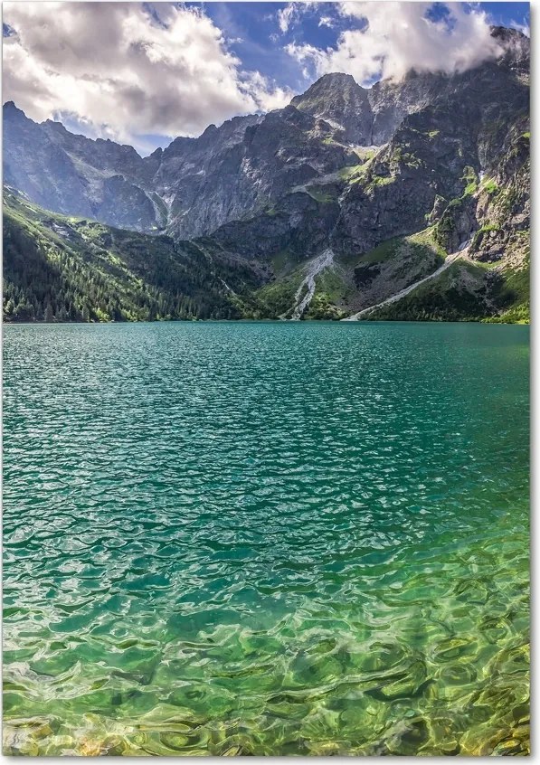 Foto obraz szklany pionowy Jezioro w górach