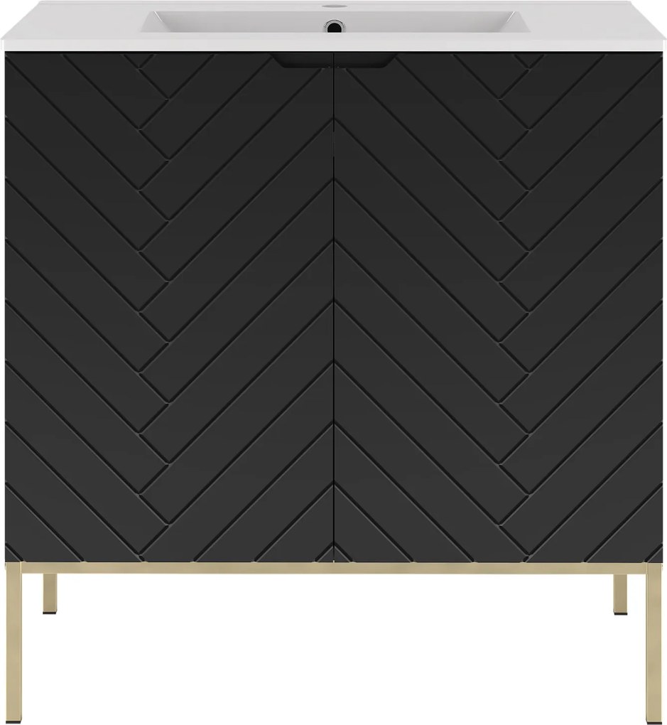 Szafka z umywalką wpuszczaną Aspen 08 czarny/złoty, 80 cm - zestaw 3