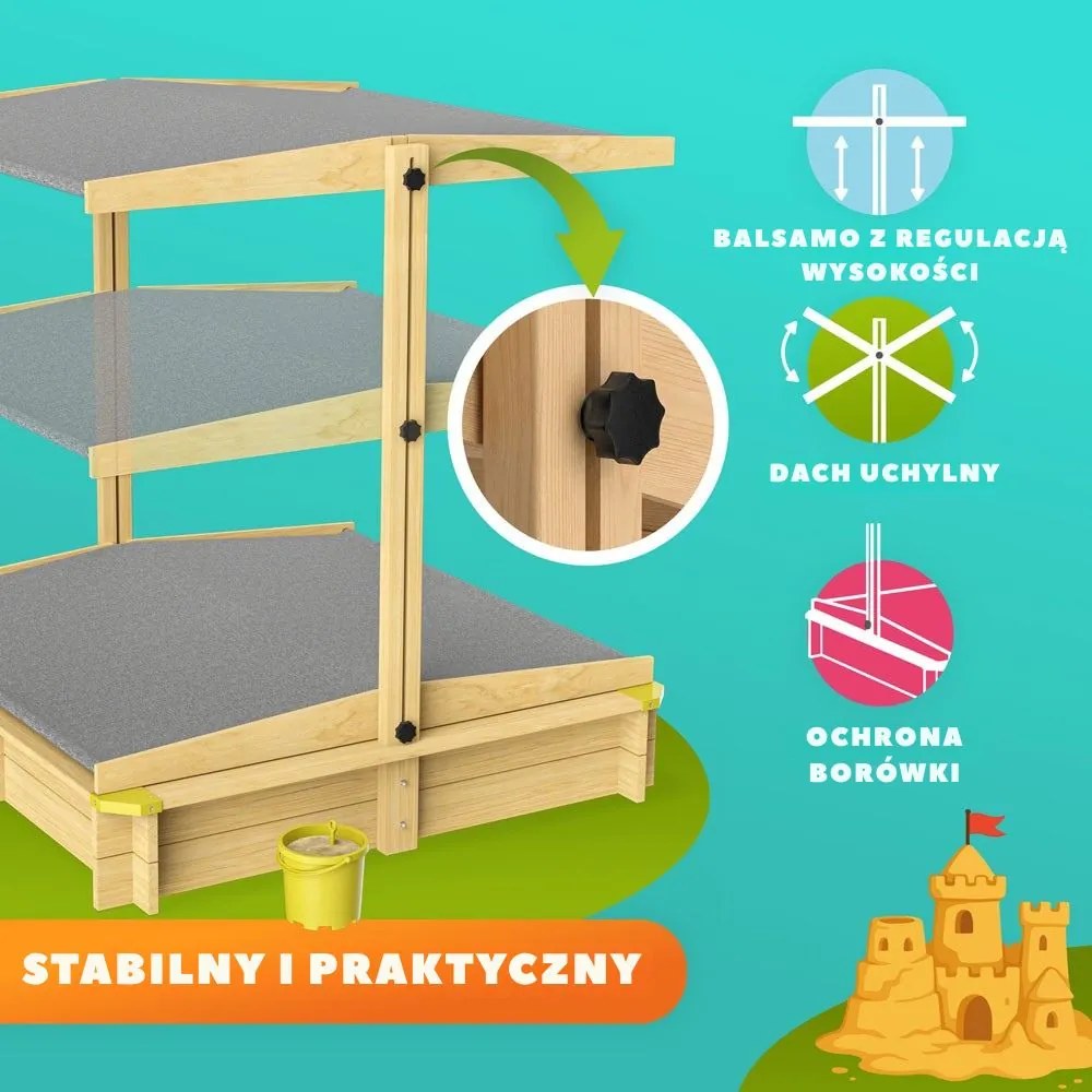 Piaskownica z baldachimem SANDY, drewno świerkowe, 120x120x120cm Jurhan