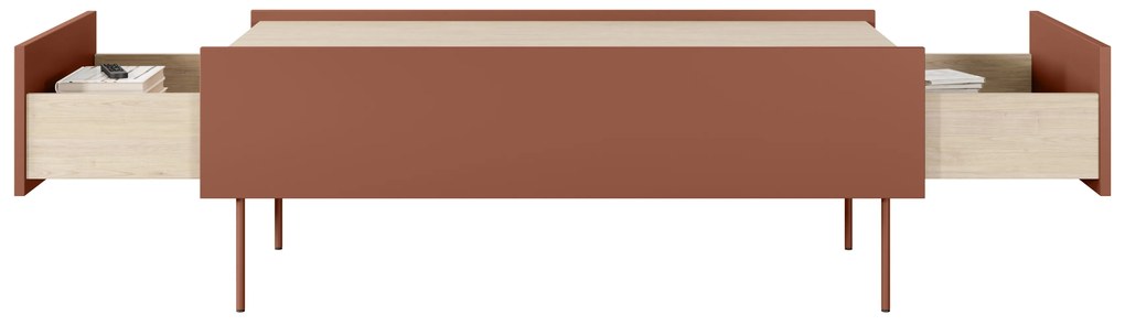 Stolik kawowy Desin 120 cm z szufladami - ceramic red / dąb nagano