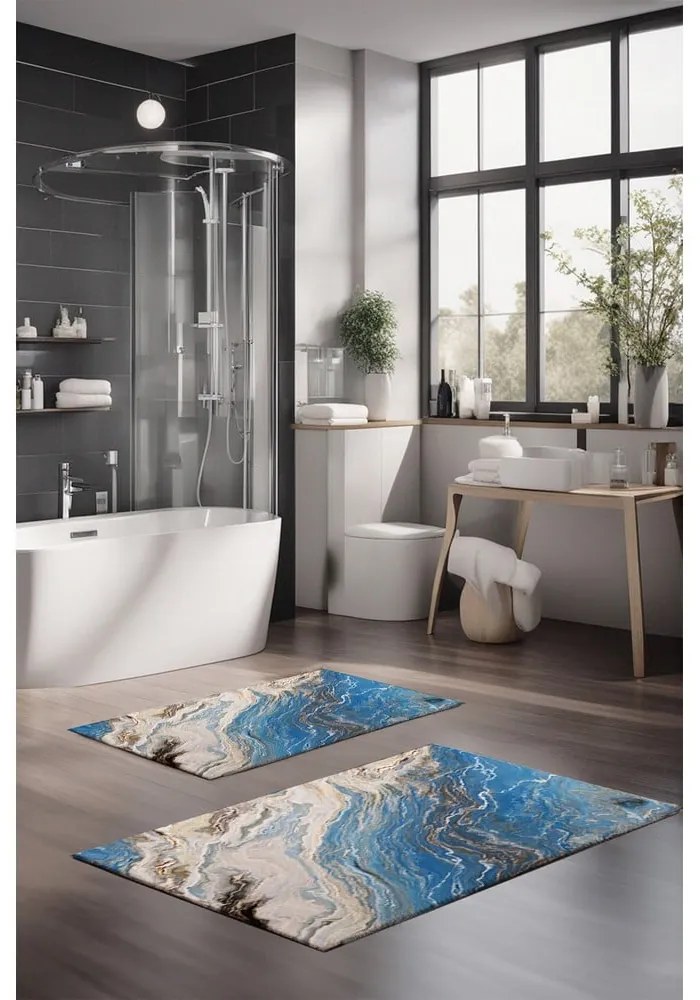 Niebieskie dywaniki łazienkowe zestaw 2 szt. 60x100 cm – Foutastic