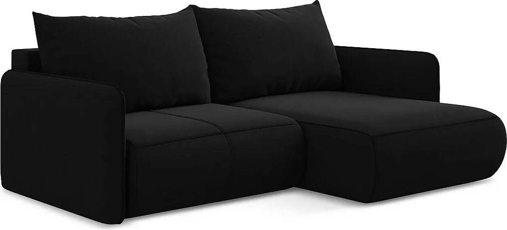 Narożnik prawostronny z funkcją spania - z tkaniny welwetowej - czarny - NANEA