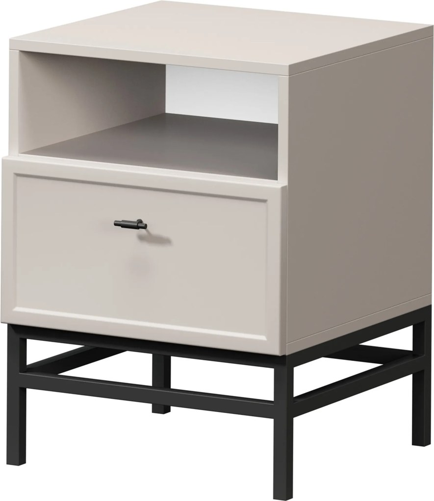 Szafka nocna Lorini z szufladą 45 cm - kaszmir / czarny uchwyt T-bar / stelaż