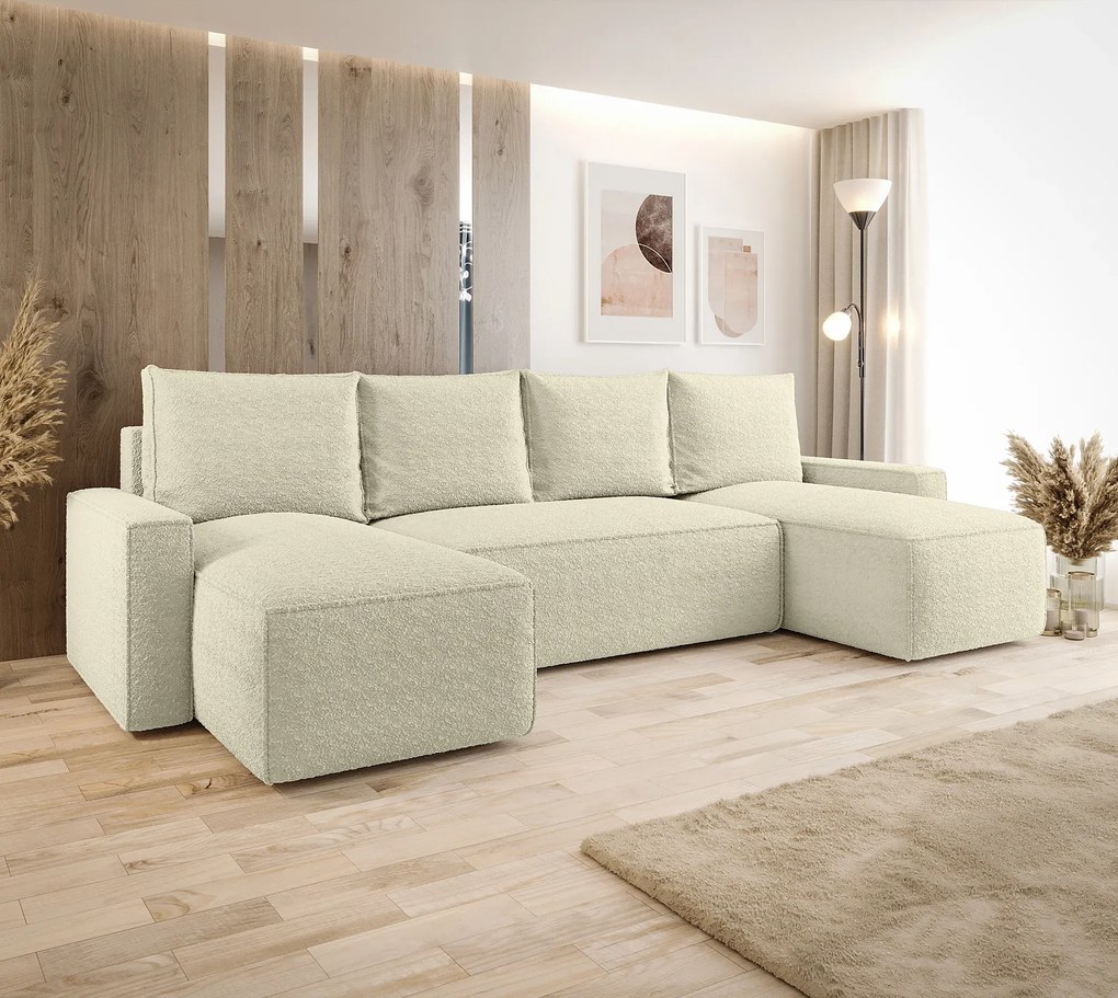 Kremowy rozkładany narożnik U z pojemnikiem H2-T56