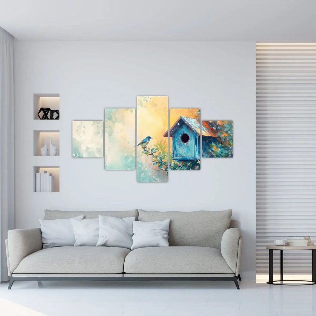 Obraz - Domek dla ptaków, akwarela (125x70 cm)