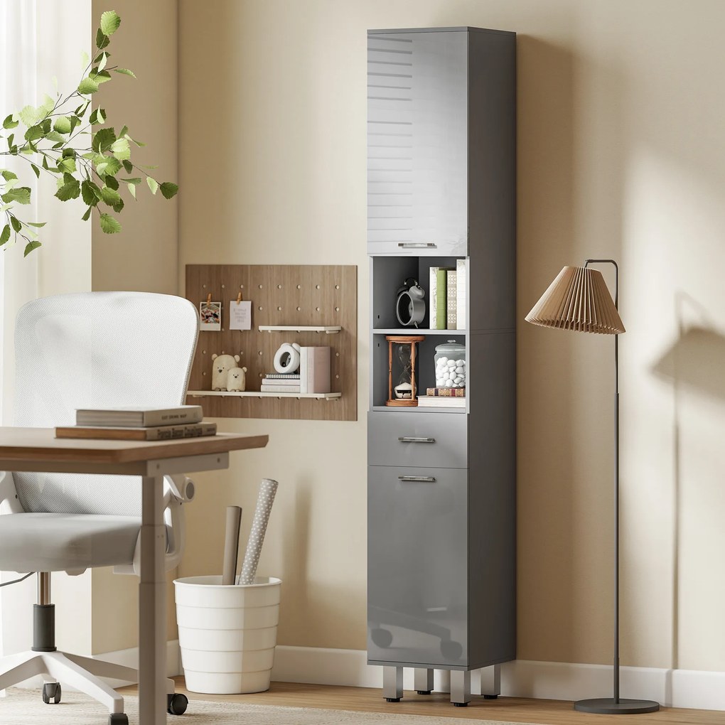 kleankin Szafka łazienkowa, komoda, z półkami i szufladą, regulowana, Szary | Aosom PL