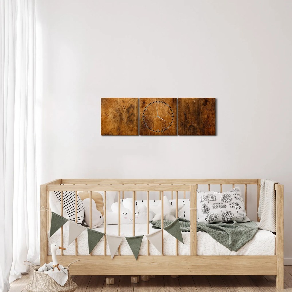 Obraz - Detal drewna (z zegarem) (90x30 cm)