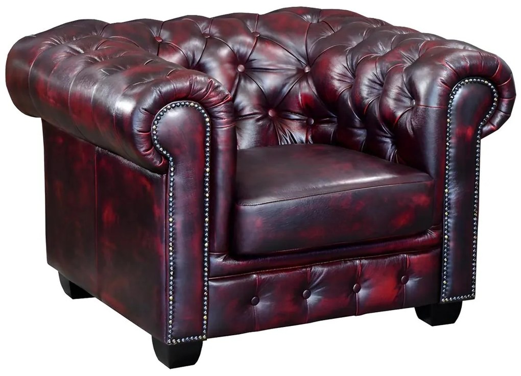 Fotel typu chesterfield 100% skóry bawolej BRENTON - Kolor: cherry