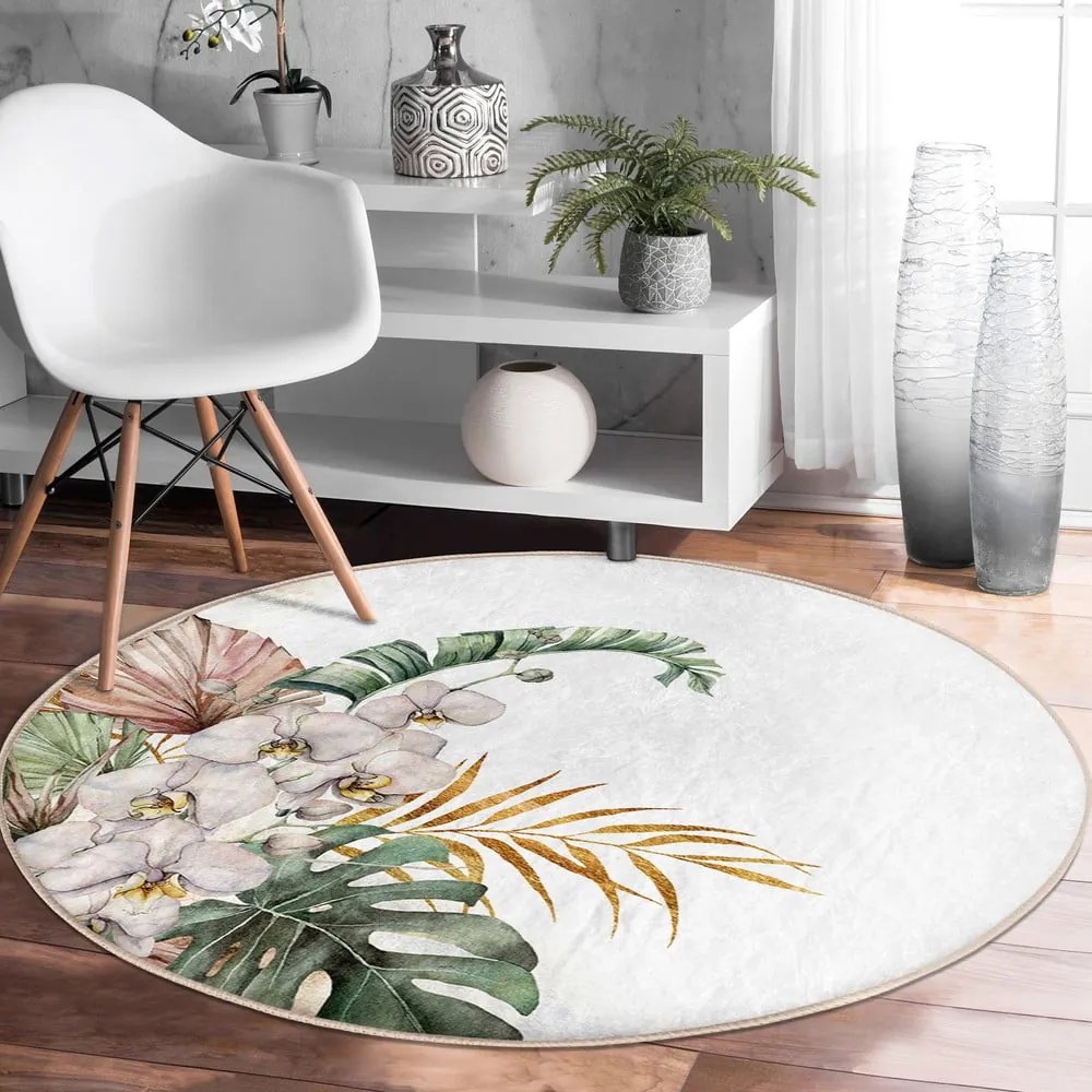 Kremowy okrągły dywan odpowiedni do prania i robotów sprzątających ø 120 cm Comfort – Mila Home
