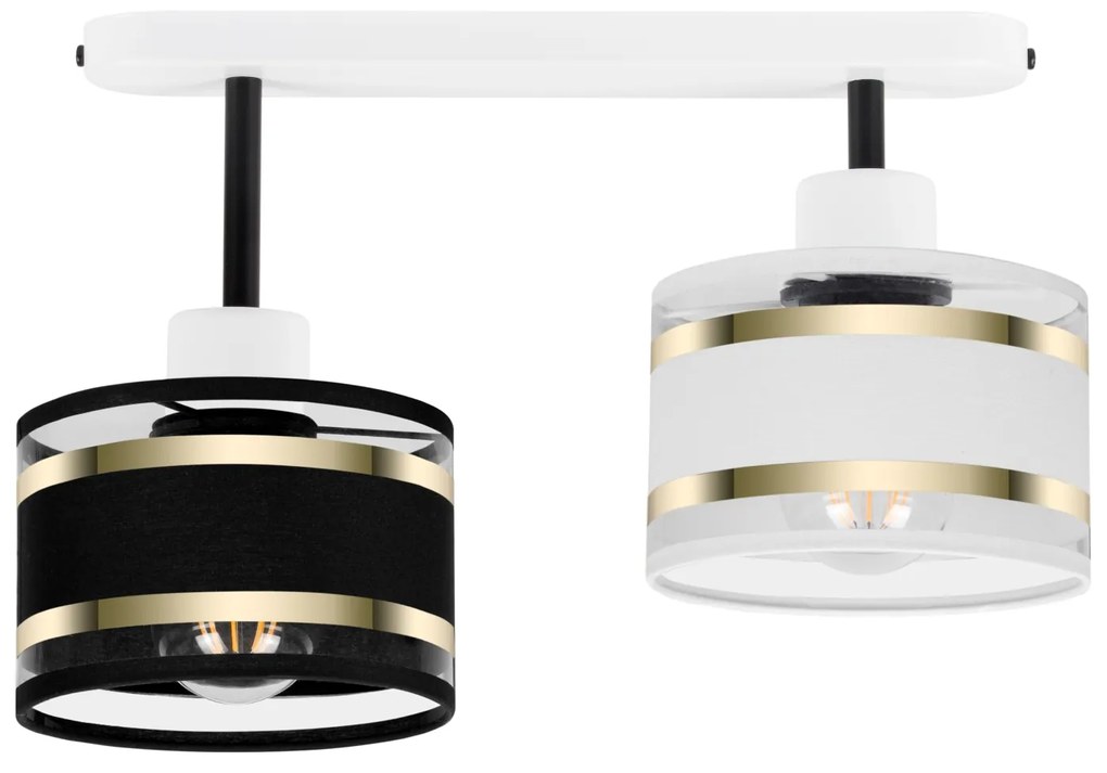 Lampa sufitowa biała dwupunktowy spot z czarno-białymi abażurami T-330