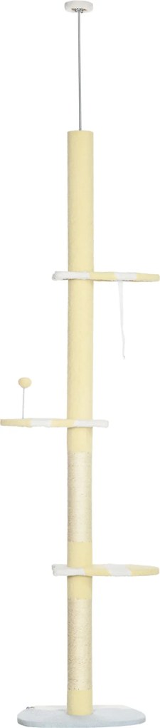 PawHut Regulowany drapak z antypoślizgiem, słupkami z sizalu, 220-260W x 47D x 34S cm, Żółty/Biały/Niebieski