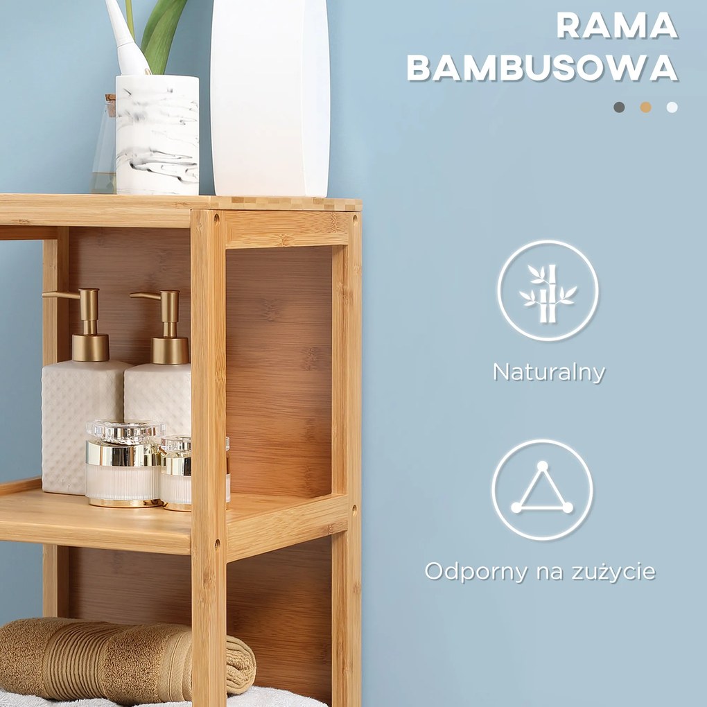 Szafka łazienkowa kleankin, 3 półki, 2 szuflady, bambus, 30 cm x 30 cm x 140 cm, naturalny | Aosom PL
