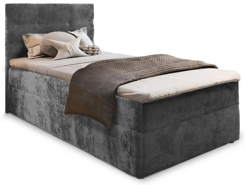 Tapicerowane łóżko kontynentalne GLORIEN VELVET 90x200 cm szare Materac: Materac sprężynowy Bonell
