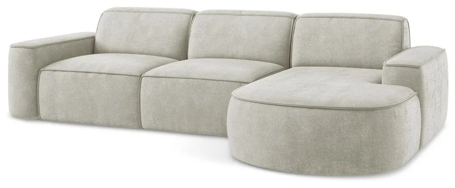 Kremowy narożnik z tkaniny szenilowej (prawostronny/z szezlongiem) Omao – Makamii