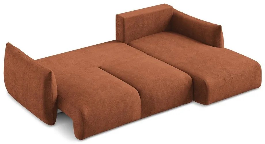Rozkładany narożnik z tkaniny szenilowej (prawostronny/z szezlongiem) w kolorze terakoty Leila – Makamii