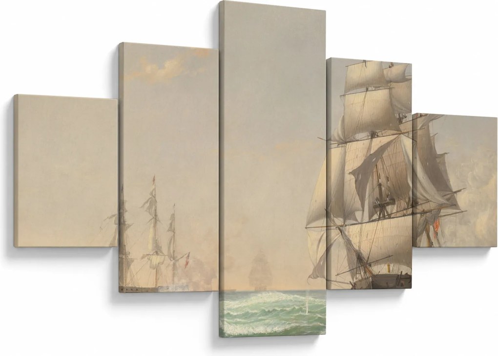 Obraz - Fitz Henry Lane, The United States Frigate President Engaging the British Squadron, reprodukcje (125x70 cm)