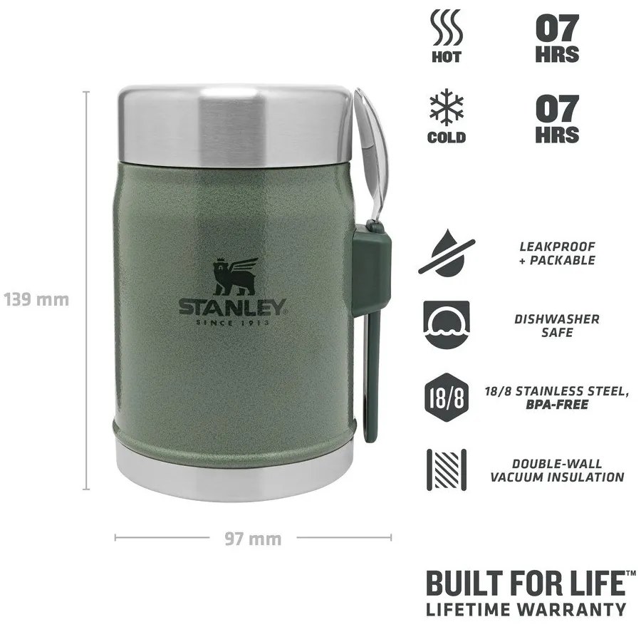 Zielony termos na jedzenie ze stali nierdzewnej 400 ml Legendary Classic Hammer Tone Green – Stanley
