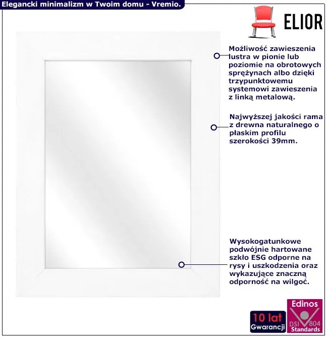 Białe lustro ścienne drewniane w szerokiej ramie F7-Z30