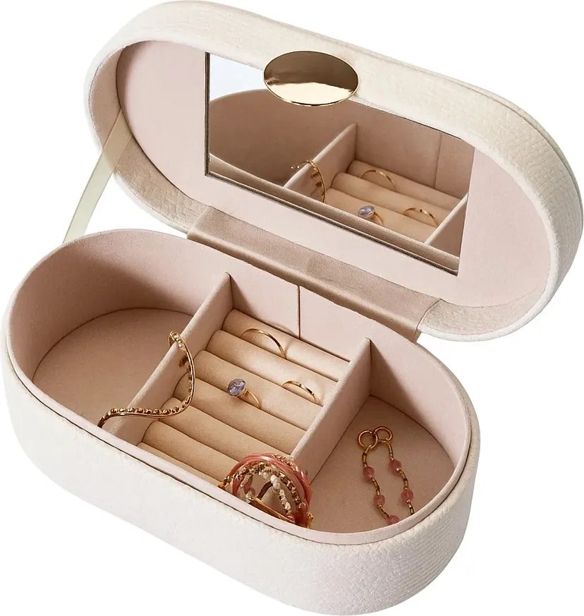 Szkatułka na biżuterię GLINT z lusterkiem w białym kolorze, 25 cm