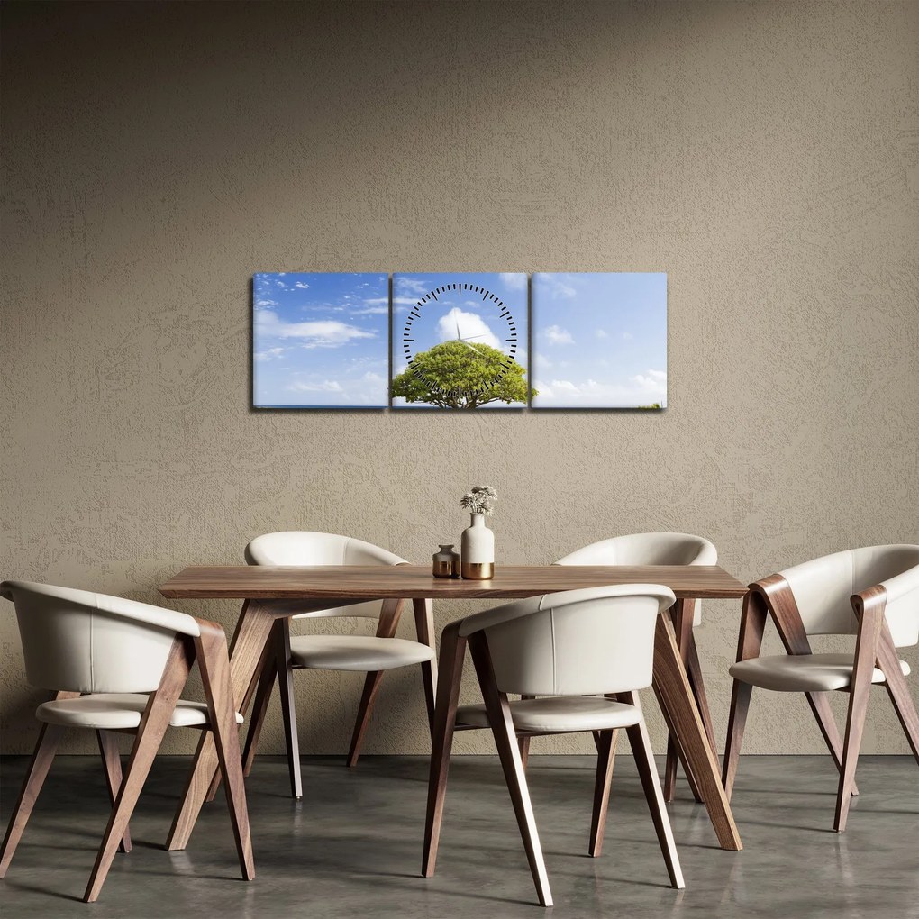 Obraz plaży z drzewem (z zegarem) (90x30 cm)