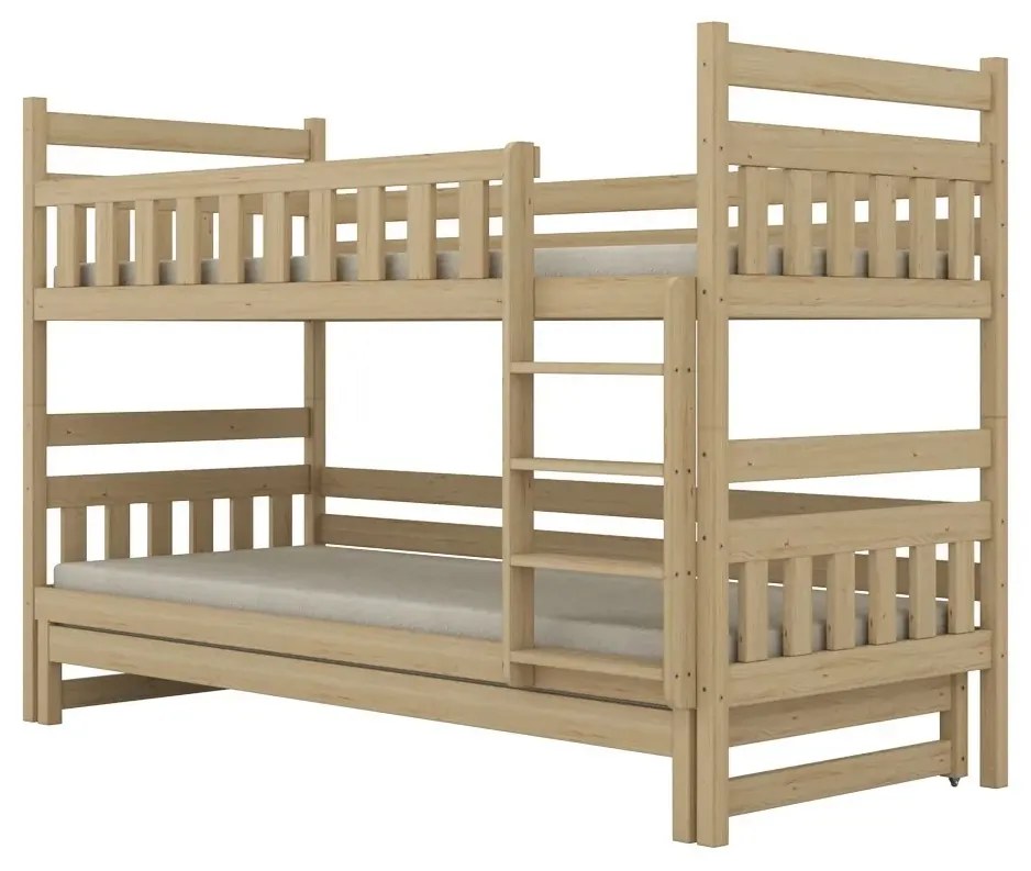 Łóżko piętrowe BARTEK 200x90 sosna lakierowana drewniane trzyosobowe KOCOT KIDS