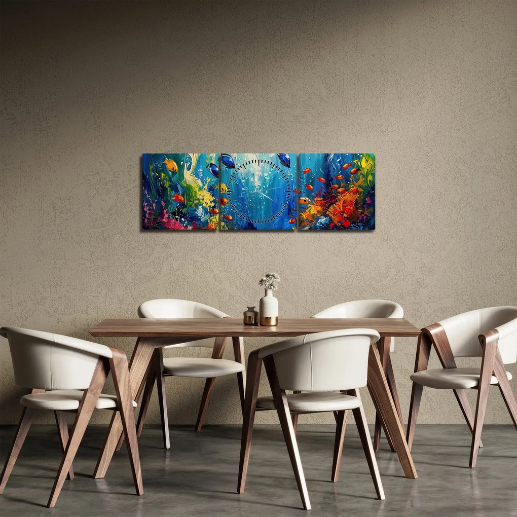 Obraz - Malowanie podwodnego świata (z zegarem) (90x30 cm)