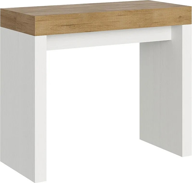 Konsola rozkładana 90x40/300 cm Roxell Mix Blat Dąb naturalny - Struktura Frassino biała