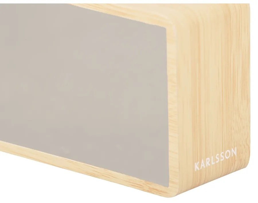 Budzik LED w kolorze srebra i dekorze jasnego drewna Karlsson Mirror