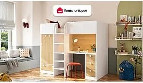 Łóżko antresola 90 x 190 cm z szafą i biurkiem - Biały i naturalny - CINAMO