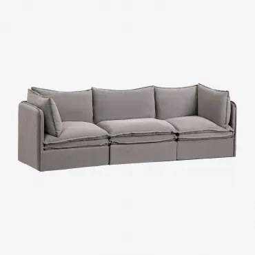 Sofa Modułowy 3-częściowy Z Lnu I Bawełny Grace Tkaniny Dark Grey - Sklum