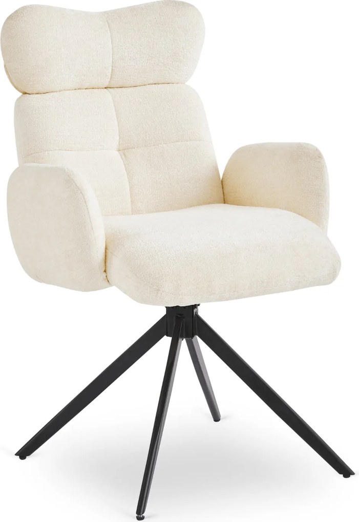 Krzesło Tapicerowane Obrotowe ALVARO Kremowe Boucle Nowoczesne