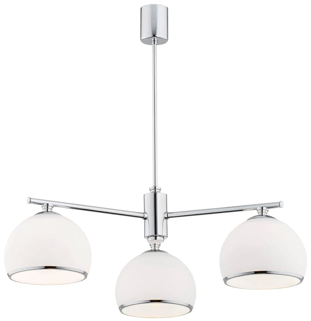Srebrny żyrandol klasyczny Marbella 3 Chrom z trzema szklanymi kloszami – elegancka lampa sufitowa do salonu, jadalni lub kuchni w stylu glamour, art