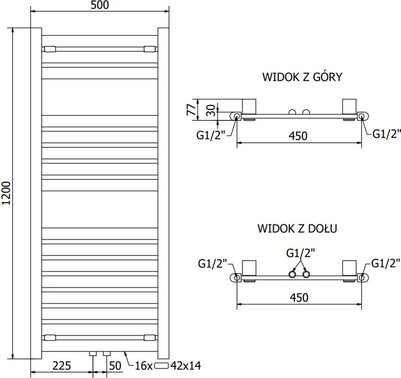 Mexen Uran grzejnik łazienkowy 1200 x 500 mm, 534 W, czarny - W105-1200-500-00-70