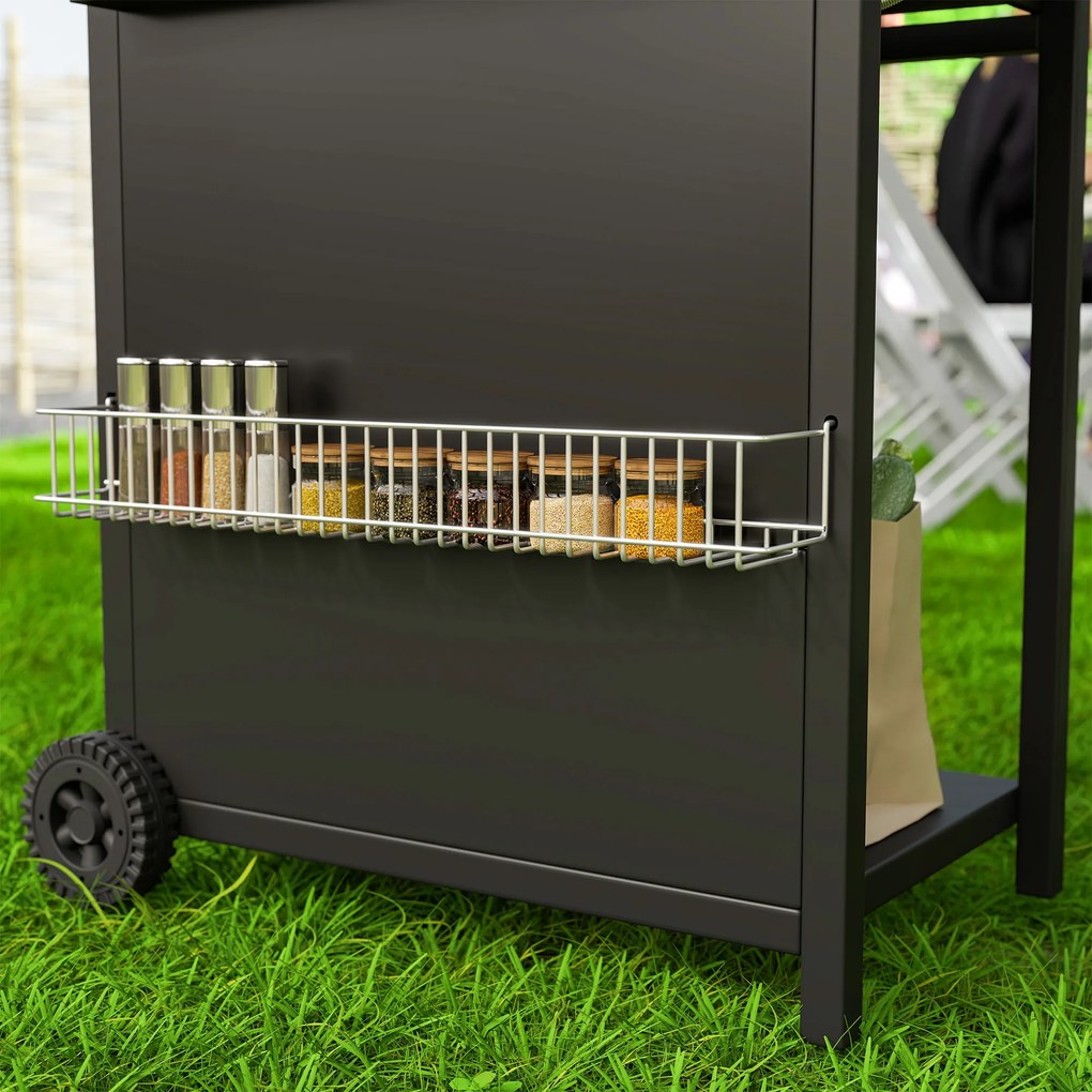 Outsunny Grill gazowy 9,5 KW z wózkiem, 4 palniki, boczny palnik, 123 x 57 x 98 cm Czarny