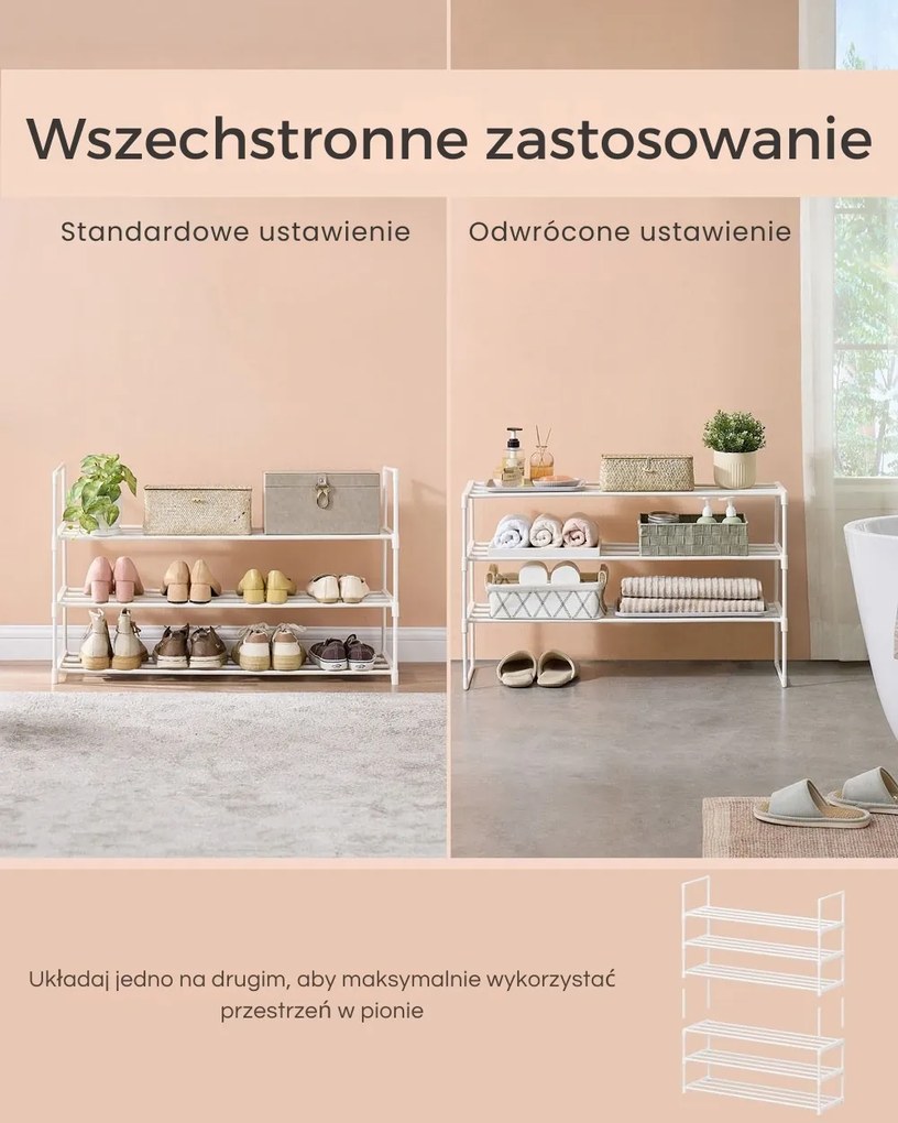 Regał na buty TORINO, 3 półki, 30x92x55cm, biały SongmicsHome