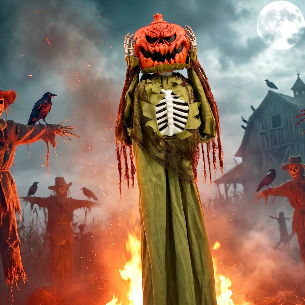 HOMCOM Animowany wyskakujący dyniowy szkielet, 173 cm, przerażająca dekoracja Halloween z oświetleniem oraz aktywacją dźwiękową i dotykową | Aosom PL