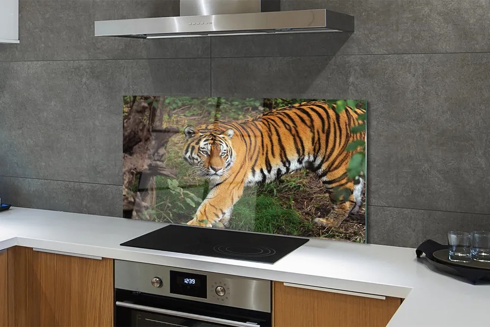 Panel szklany do Kuchni Tygrys wśród Leśnej Roślinności