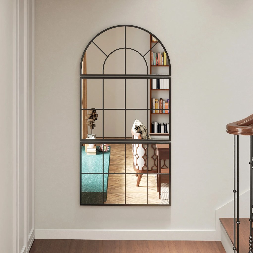 HOMCOM Lustrzany Panel ścienny, Lustra Okienne, Trzyczęściowe, z Metalową Ramą, 76 x 53 cm, Czarny