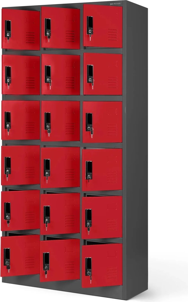 Szafa skrytkowa zamykana na klucz Karol 90x40x185 cm antracyt/czerwony