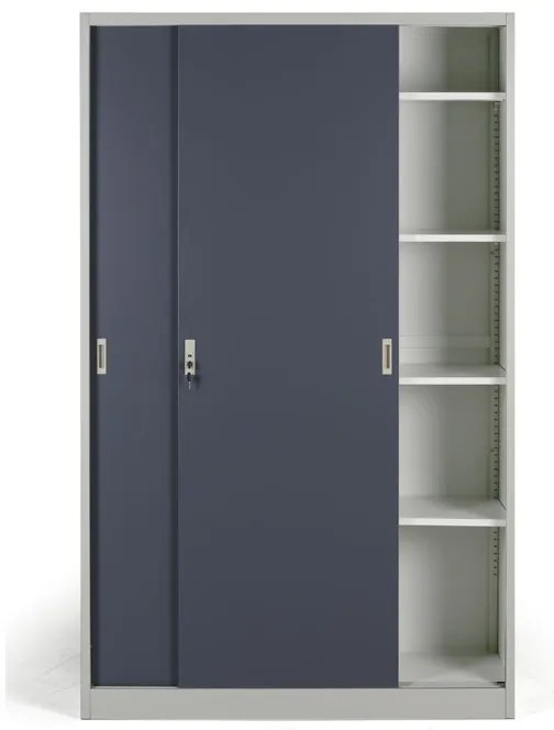 Metalowa szafa z przesuwnymi drzwiami, 4 półki, 1200 x 1990 x 450 mm, ciemnoszary